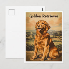 Golden Retriever Dog Vintage Art Vykort
