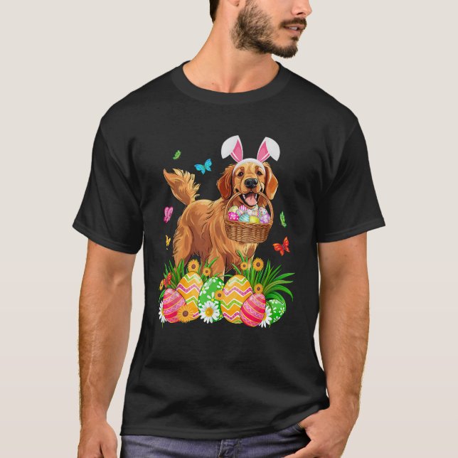 Golden Retriever Dog With Bunny Ears Egg Basket Ea T Shirt (Framsida)