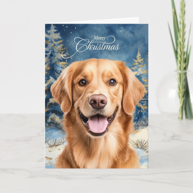 Golden Retriever Dog Woodland Forest Christmas Helgkort (Framsida)