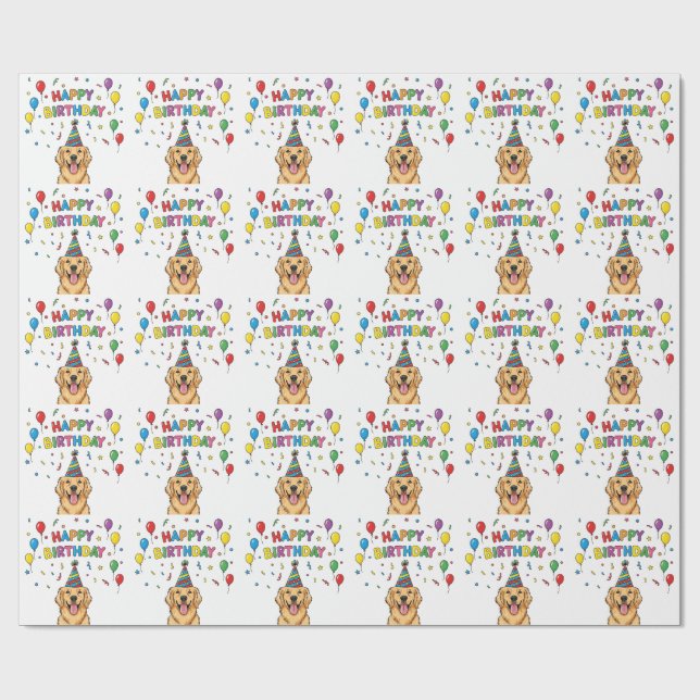 Golden Retriever Doodle Grattis på födelsedagen Presentpapper (Platt)