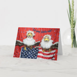 Golden Retriever Eagles Håll den amerikanska Flagg Kort
