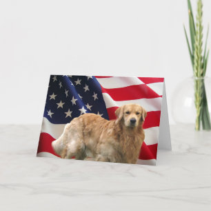 Golden Retriever Eddie American Flagga Card Kort