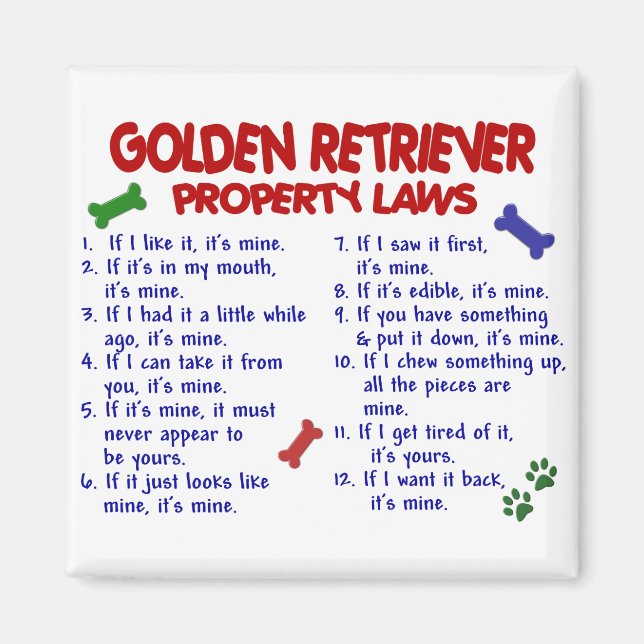 Golden Retriever Egendom Laws 2 Magnet (Framsidan)