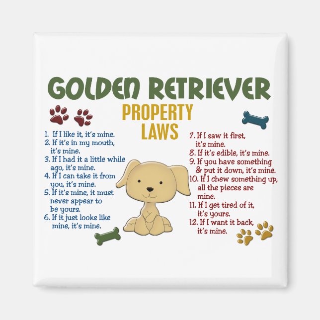 Golden Retriever Egendom Laws 4 Magnet (Framsidan)