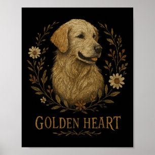 Golden Retriever Embroized Coola Blommigt Boho Hun Poster
