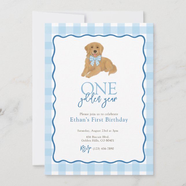 Golden Retriever ett gyllene år första födelsedag Inbjudningar (Framsida)