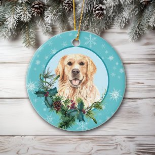 Golden Retriever Evergreen Blue Snowflake Julgransprydnad Keramik