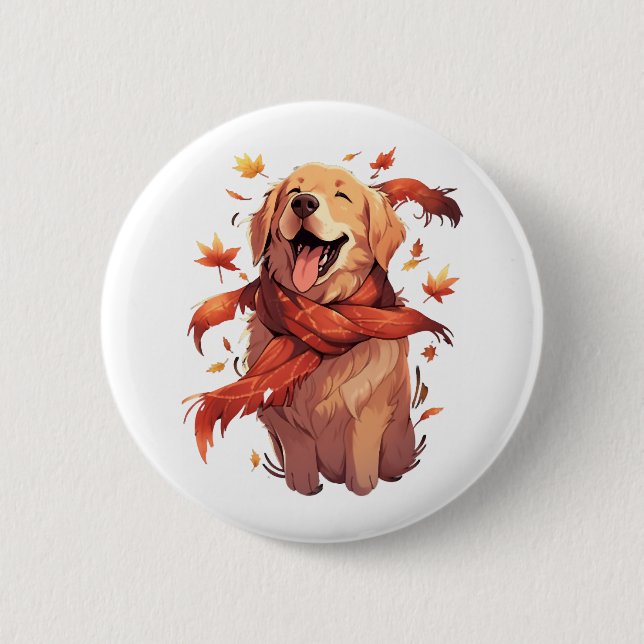 Golden Retriever Fall Hund Höst löv Knapp (Framsida)
