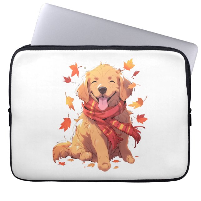 Golden Retriever Fall Hund Höst löv Laptop Fodral (Framsidan)