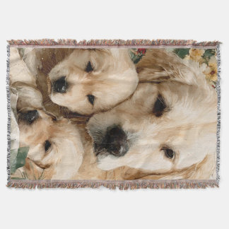 Golden Retriever Family Puppies Vintage Christmas Filt