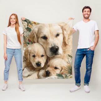 Golden Retriever Family Puppies Vintage Christmas Fleecefilt