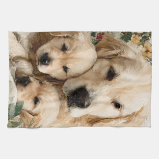 Golden Retriever Family Puppies Vintage Christmas Kökshandduk