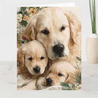 Golden Retriever Family Puppies Vintage Christmas Kort