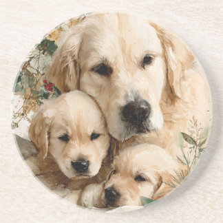 Golden Retriever Family Puppies Vintage Christmas Underlägg