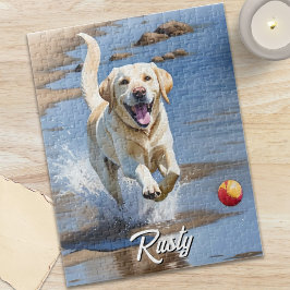Golden Retriever Fetch Watercolor Beach Dog Pussel