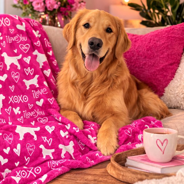 Golden Retriever filt med hjärtdoodle  (Golden Retriever Blanket with Heart Doodles)