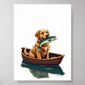 Golden Retriever Fiske Retro - Hund Fiske Hobby Poster