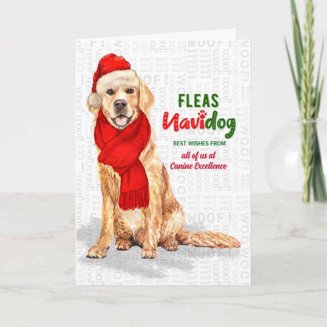 Golden Retriever Fleas Navidog jul Namn Helgkort (Framsida)