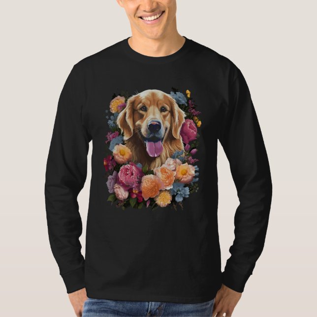 Golden Retriever Flower Bouquet T Shirt (Framsida)
