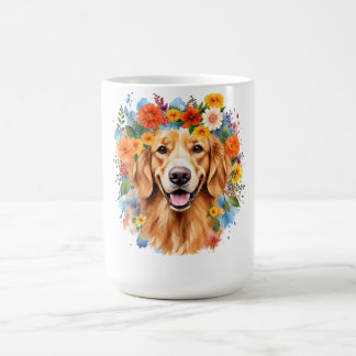 Golden Retriever Flower Crown Watercolor Kaffemugg