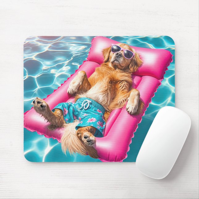 Golden Retriever Flytande på Bassäng Mattress Musmatta (Med mus)