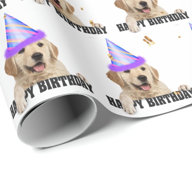 Golden Retriever-födelsedagen med konkotti Presentpapper (Rullad Hörn)