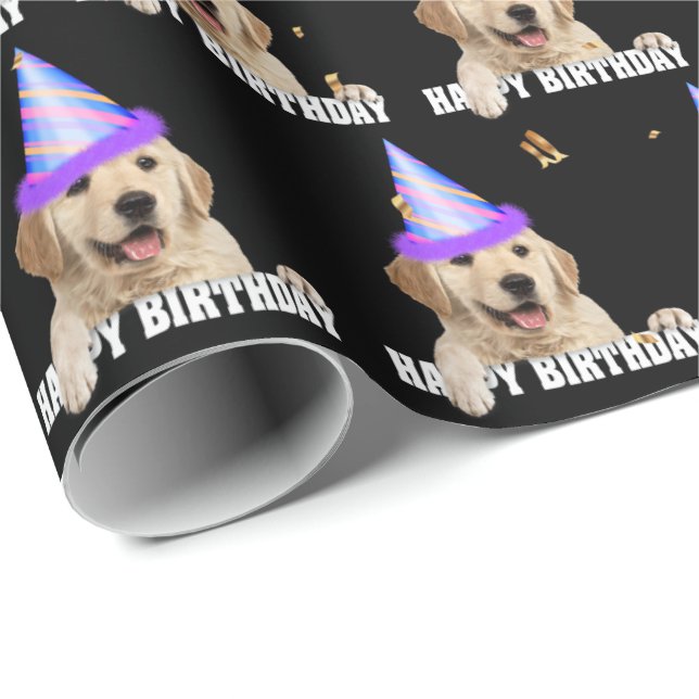 Golden Retriever-födelsedagen med konkotti Presentpapper (Rullad Hörn)