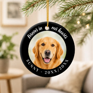 Golden Retriever För Evigt I Våra Hjärtan Svart Julgransprydnad Keramik