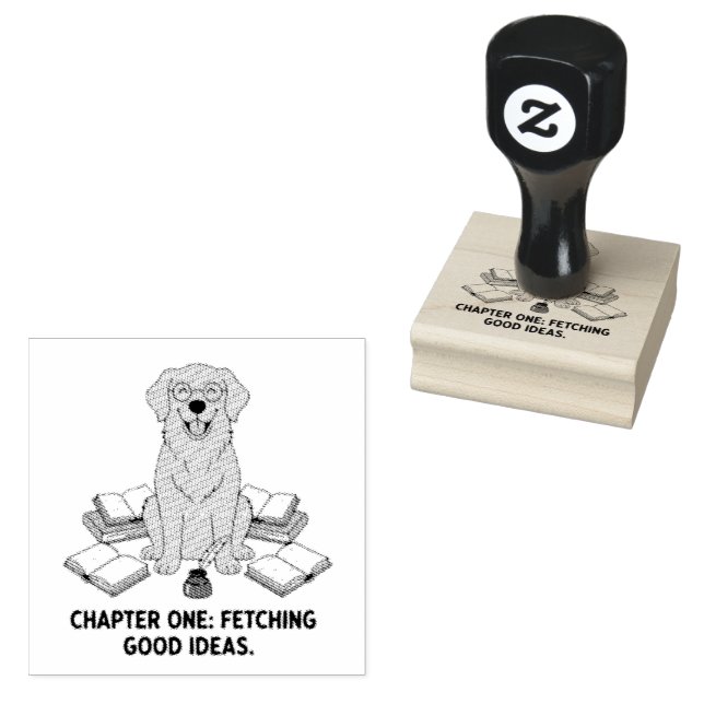 Golden Retriever Författare Läsande Grafisk Design Stämpel (Stämplad)