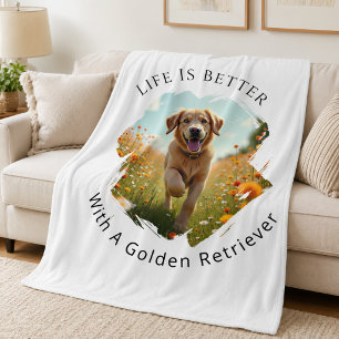 Golden Retriever Foto Livet Är Bättre Fleecefilt