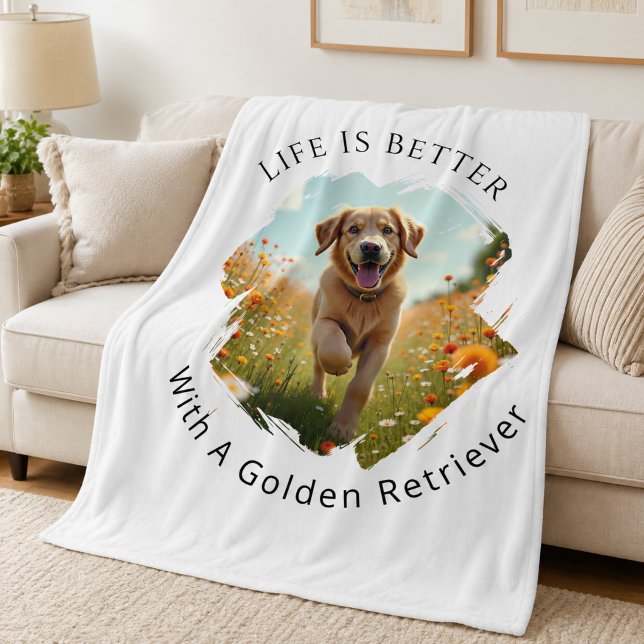 Golden Retriever Foto Livet Är Bättre Fleecefilt (Skapare uppladdad)