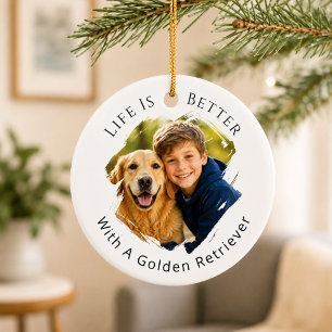 Golden Retriever Foto Livet Är Bättre Julgransprydnad Keramik