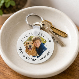 Golden Retriever Foto Livet Är Bättre Nyckelring