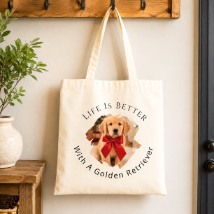 Golden Retriever Foto Livet Är Bättre Tygkasse
