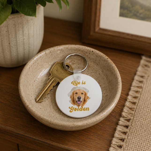Golden Retriever Foto Livet Är Guld Nyckelring (Skapare uppladdad)