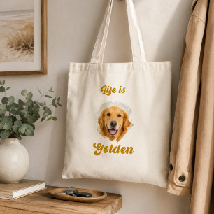 Golden Retriever Foto Livet Är Guld Tygkasse