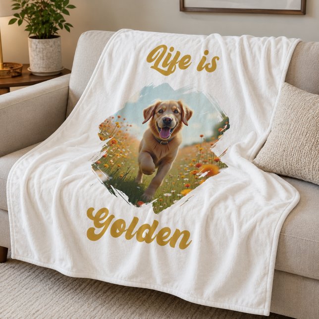 Golden Retriever Foto Livet är gyllene Fleecefilt (Skapare uppladdad)