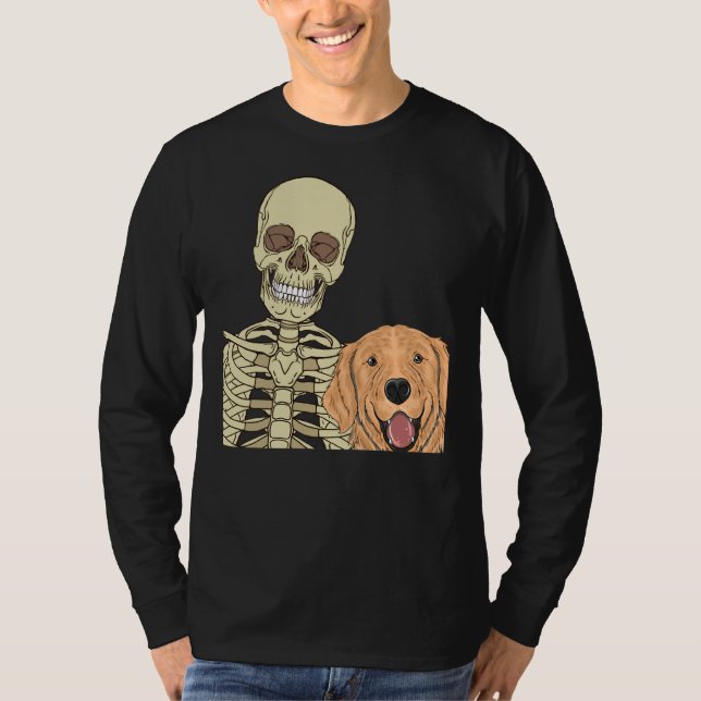 Golden Retriever Friend Scary Skeleton T Shirt (Framsida)
