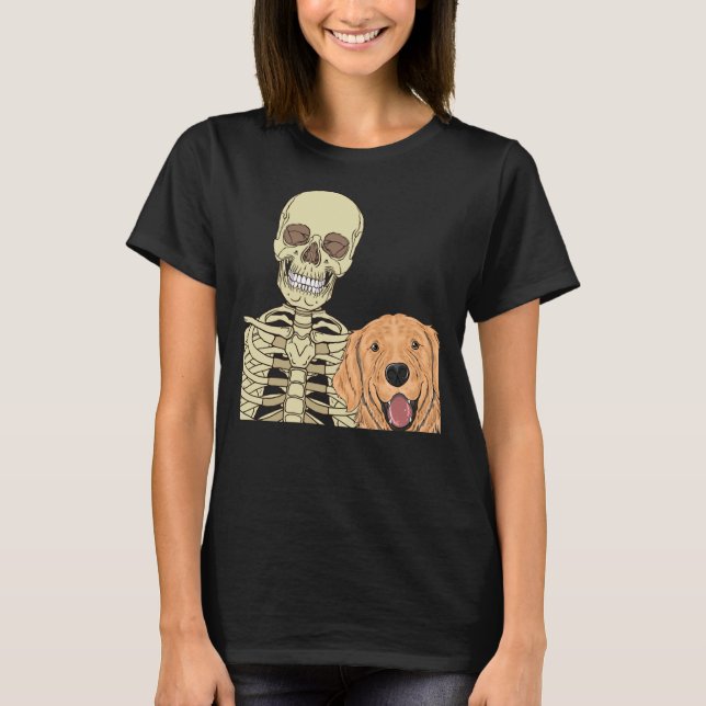 Golden Retriever Friend Scary Skeleton T Shirt (Framsida)