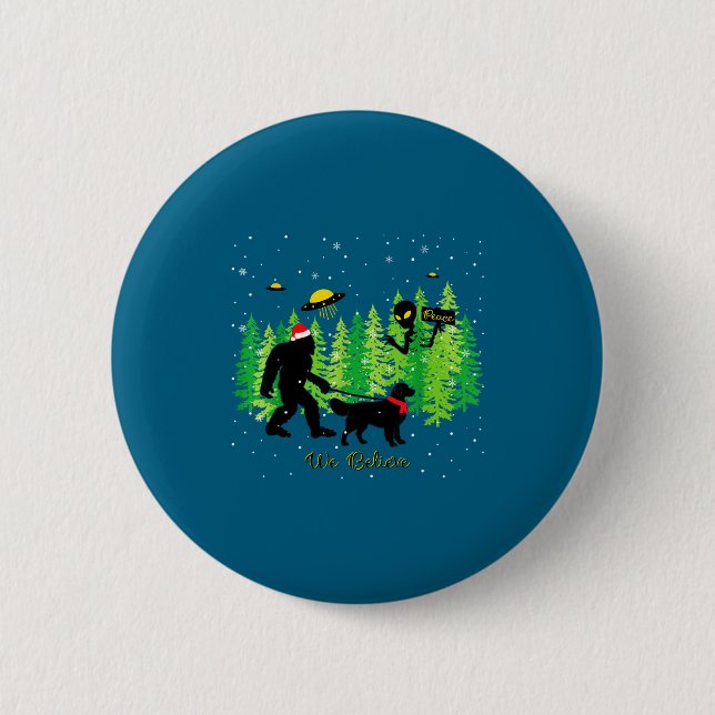 Golden Retriever Funny Bigfoot Christmas Alien Ufo Knapp (Framsida)
