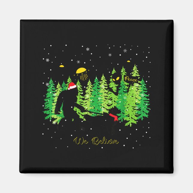 Golden Retriever Funny Bigfoot Christmas Alien Ufo Magnet (Framsidan)