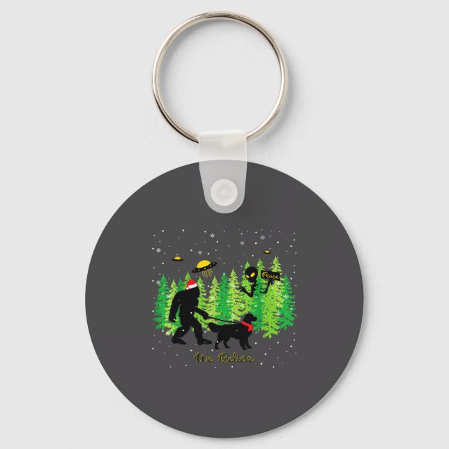 Golden Retriever Funny Bigfoot Christmas Alien Ufo Nyckelring (Framsida)