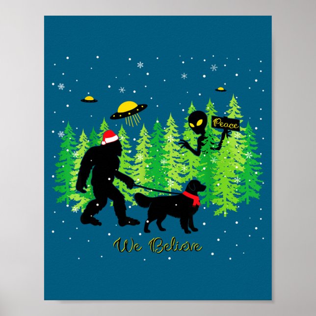 Golden Retriever Funny Bigfoot Christmas Alien Ufo Poster (Framsidan)