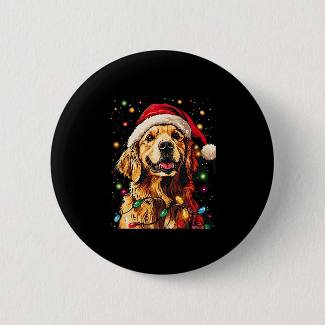 Golden Retriever Funny dog Christmas Santa Hat lig Knapp (Framsida)
