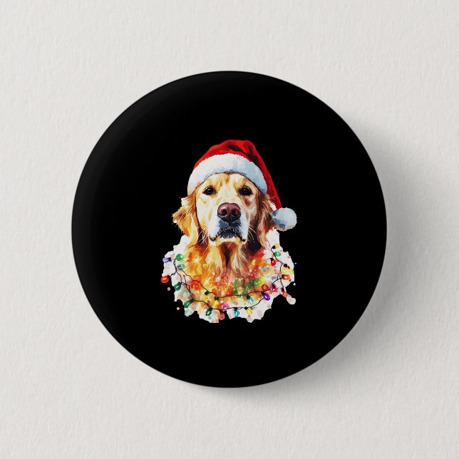 Golden Retriever Funny dog Christmas Santa Hat lig Knapp (Framsida)