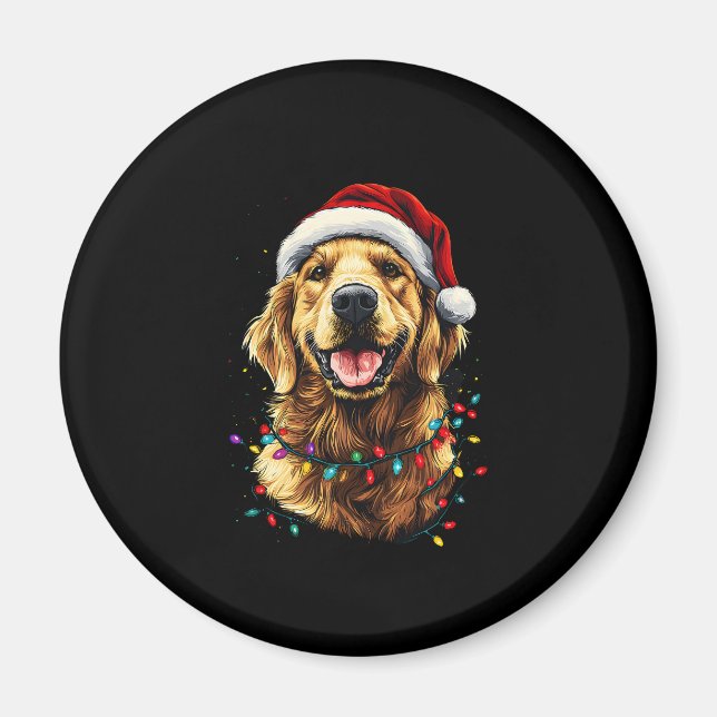 Golden Retriever Funny dog Christmas Santa Hat lig Magnet (Framsidan)