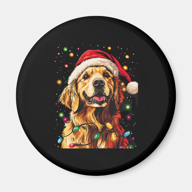 Golden Retriever Funny dog Christmas Santa Hat lig Magnet (Framsidan)
