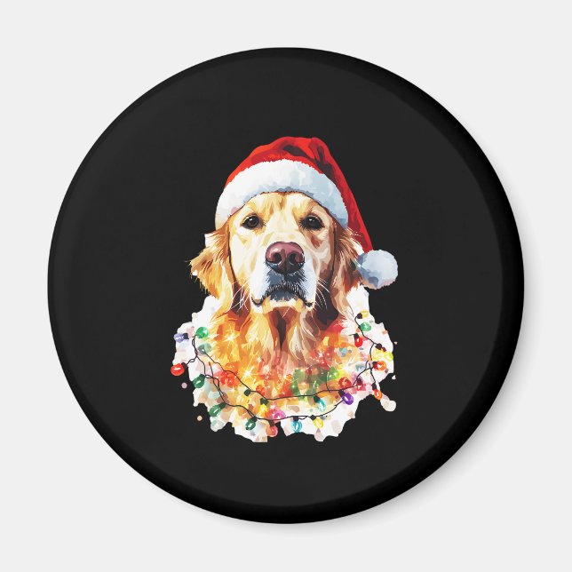 Golden Retriever Funny dog Christmas Santa Hat lig Magnet (Framsidan)