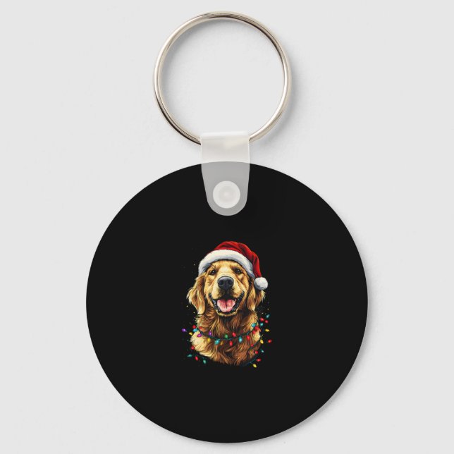 Golden Retriever Funny dog Christmas Santa Hat lig Nyckelring (Framsida)