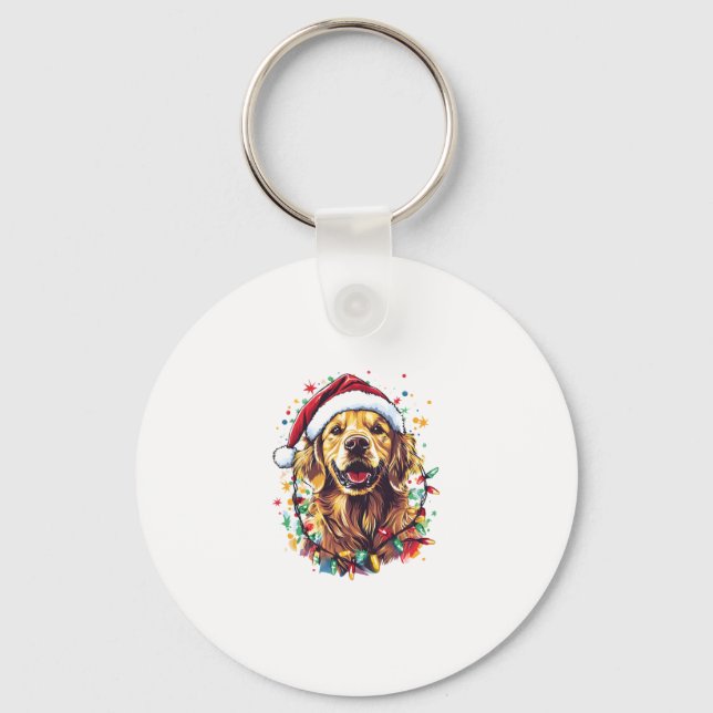 Golden Retriever Funny dog Christmas Santa Hat lig Nyckelring (Framsida)